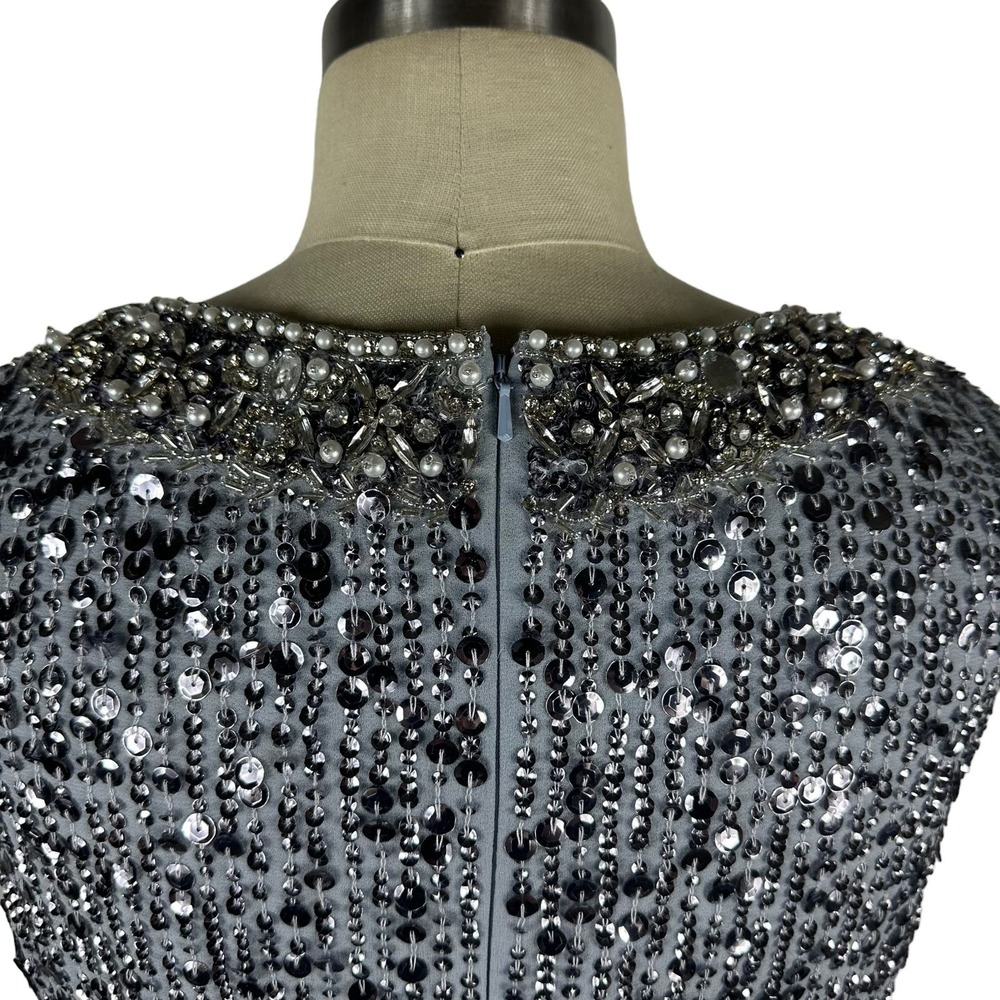 MAC DUGGAL 10739 Steel Gray Blue Embellished Sleeveless High Neck Midi Size 10 - Picture 3 of 10